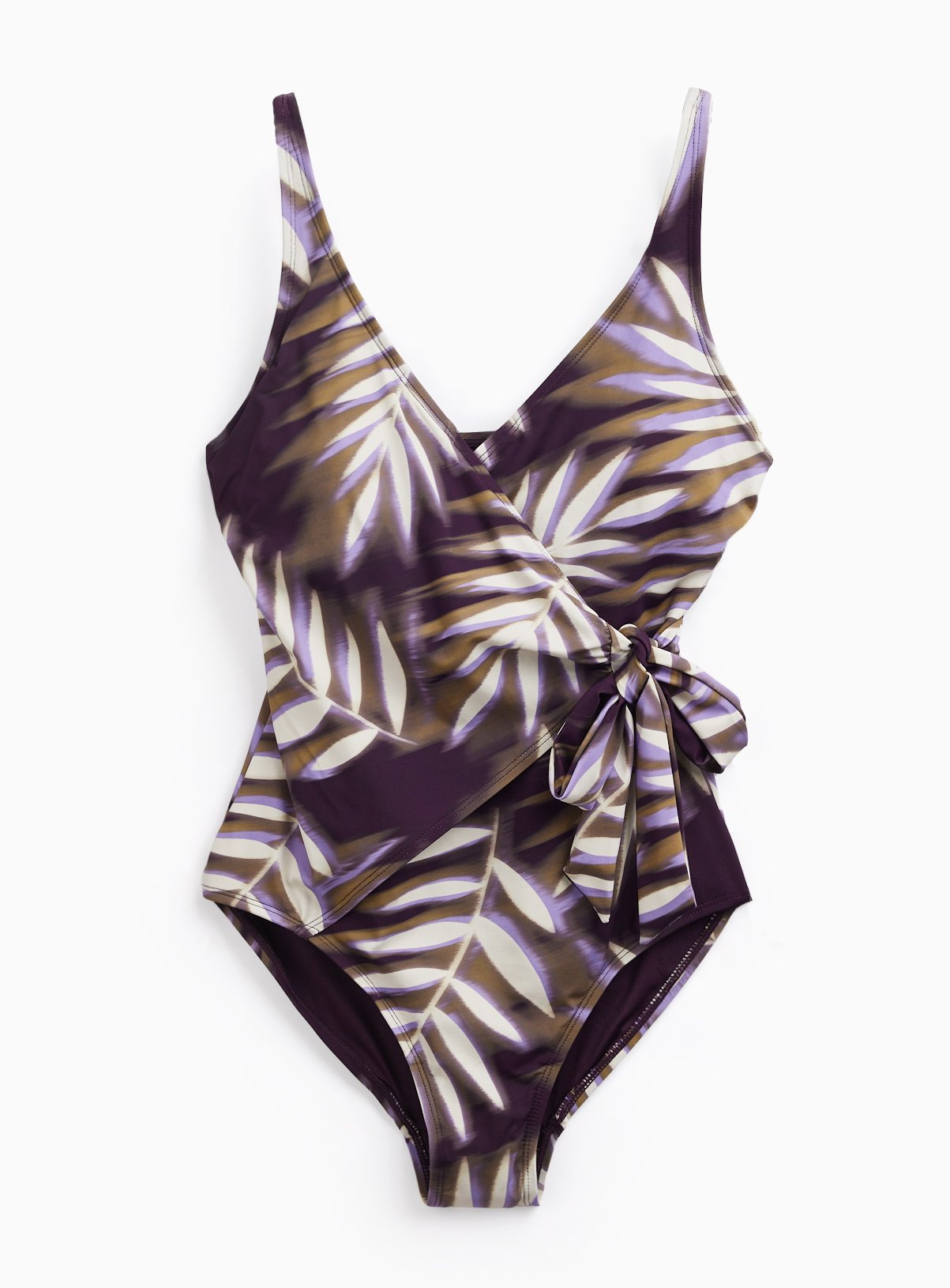 Purple Leaf Print Wrap Front Swimsuit 8 - Image 3 thumbnail